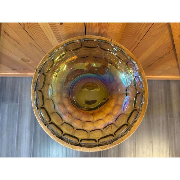 Federal CARNIVAL  GLASS  Iridescent Thumbprint  "Colonial Smoke" 9 3/8” Bowl Vtg - Picture 6 of 10